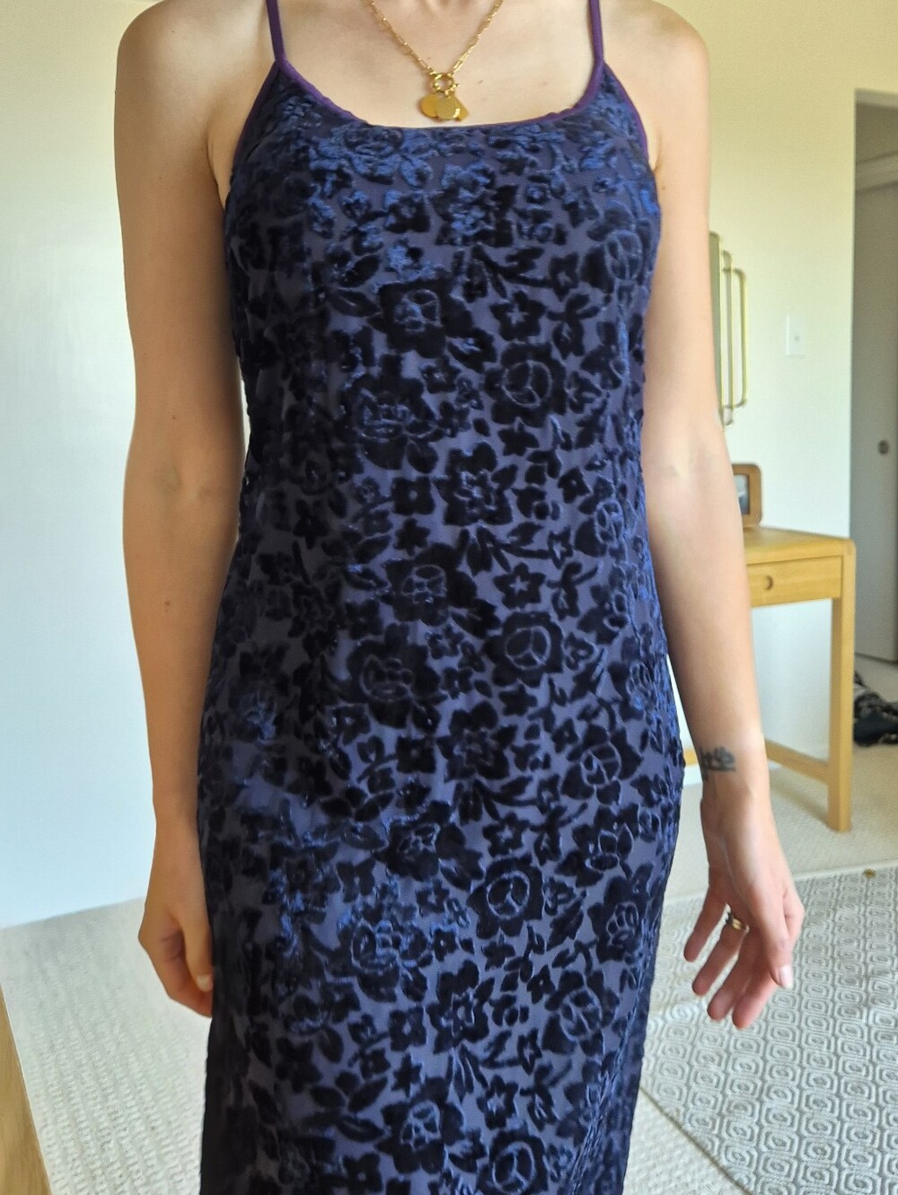 Vintage Rabbit Designs Made In USA Purple velvet burnout 90s slip dress